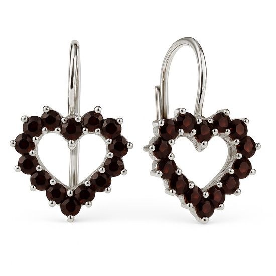 Stříbrné náušnice Srdce s Granáty