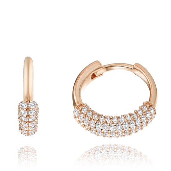 MINET Luxusní rose gold stříbrné náušnice s bílými zirkony