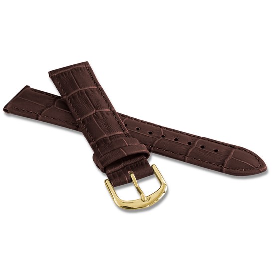 Tmavě hnědý prošitý řemínek CROCO se zlatou sponou - 14