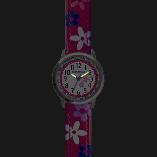 CLOCKODILE Růžové dívčí dětské hodinky s kamínky a kytičkami
