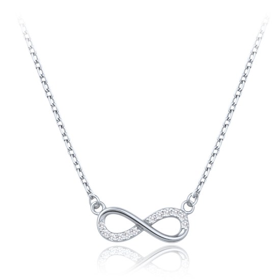 MINET Elegantní zlatý náhrdelník z bílého zlata nekonečno s bílými zirkony Au 585/1000 1,85g