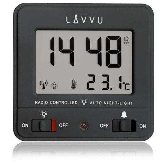 LAVVU LAR0041 - Digitální budík řízený rádiovým signálem NORDLYS černý se světelným senzorem