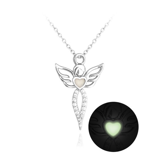 MINET Svítící stříbrný náhrdelník ANDĚL s bílými zirkony