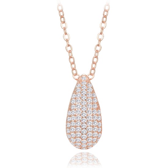 MINET Rose gold stříbrný náhrdelník kapka s bílými zirkony