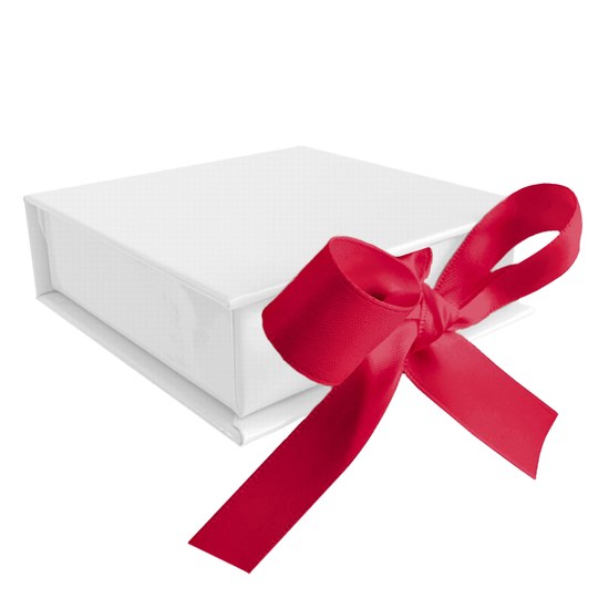MINET Bílá magnetická krabička na šperky s tmavě růžovou stuhou - 8 x 8 x 2,5 cm