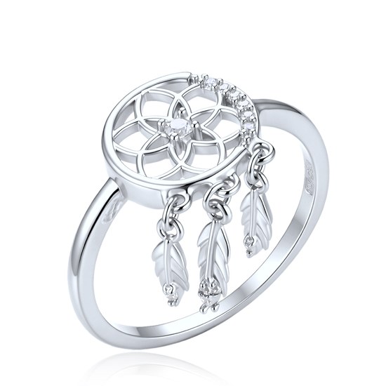 MINET Elegantní stříbrný 925/1000 prsten lapač snů s bílým zirkonem JMAS0352SR