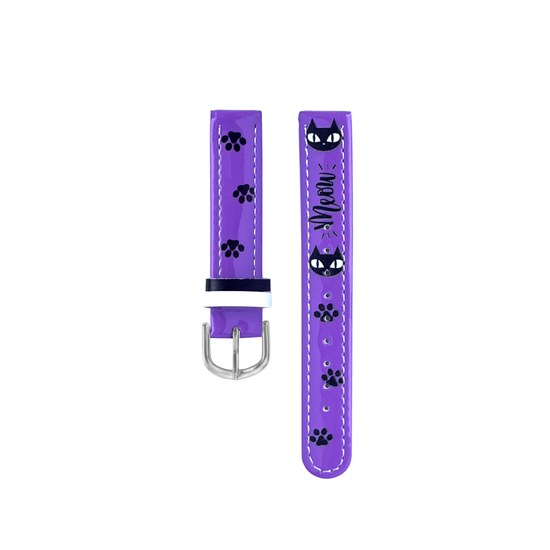 CLOCKODILE Fialový řemínek k dětským hodinkám kočky