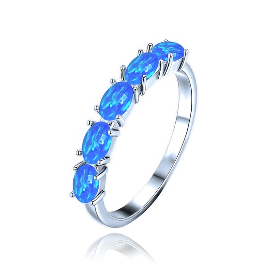MINET Stříbrný prsten s modrými opálky JMAS0295BR