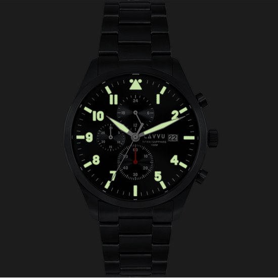 LAVVU Pánské titanové hodinky PILOT Chronograph Black 100M Sapphire