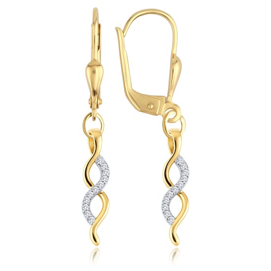 MINET Elegantní zlaté náušnice s bílými zirkony Au 585/1000 2,40g