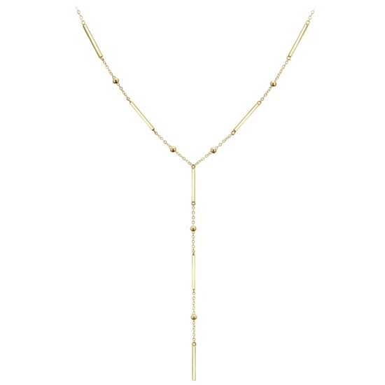 MINET Pozlacený stříbrný náhrdelník s tyčkami, kuličkami a visícím řetízkem