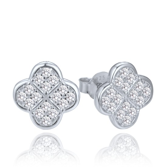 MINET Stříbrné náušnice čtyřlístky s bílými zirkony