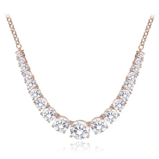 MINET Rose gold luxusní stříbrný náhrdelník s bílými zirkony Ag 925/1000 16,00g