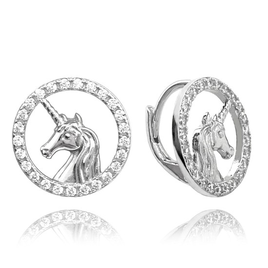 MINET Třpytivé dětské stříbrné náušnice JEDNOROŽCI s bílými zirkony