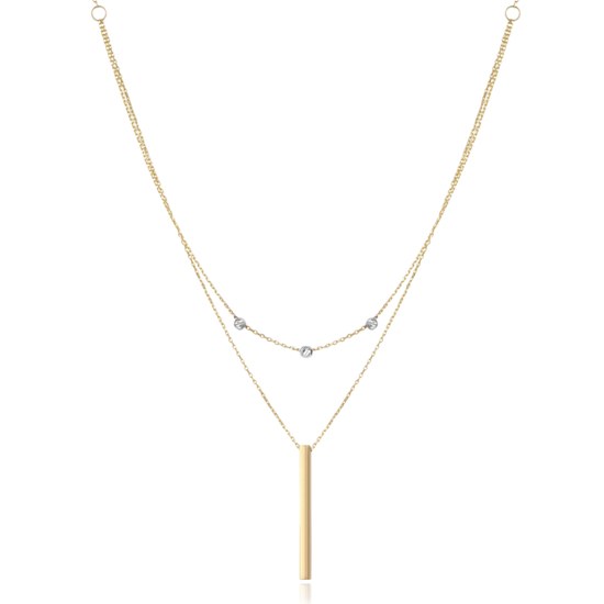 MINET Zlatý dvojitý náhrdelník s tyčkou a kuličkami z bílého zlata Au 585/1000 2,00g