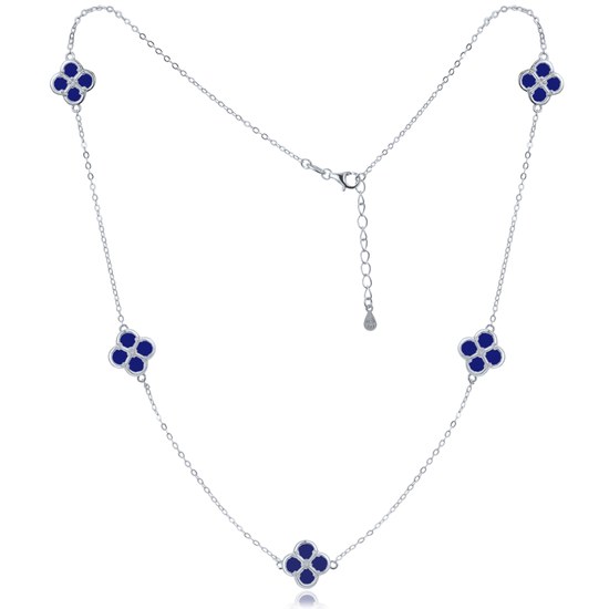 MINET Stříbrný náhrdelník čtyřlístky s lapisy