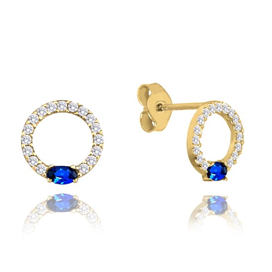 MINET Zlaté náušnice s bílými a modrými zirkony Au 585/1000 0,90g