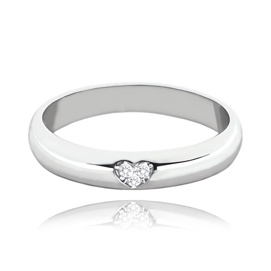MINET+ Stříbrný snubní prsten se srdíčkem a bílými zirkony
