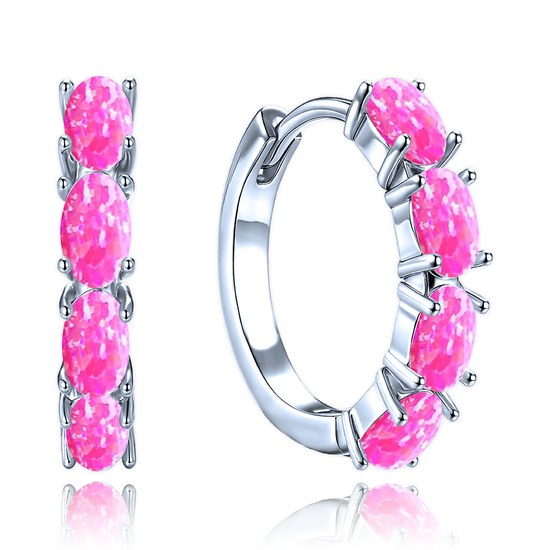 MINET Stříbrné náušnice s růžovými opálky
