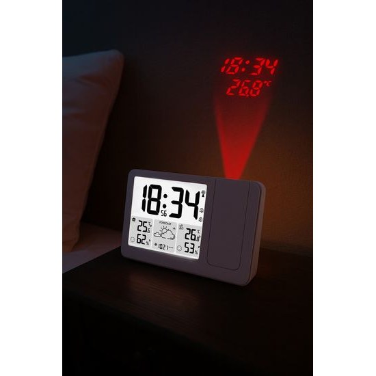 JVD RB3539 - Budík s meteostanicí, projekcí času a možností stálého osvětlení displeje