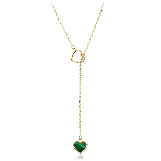 MINET Zlatý náhrdelník s visícím srdíčkem a malachitem Au 585/1000 2,15g