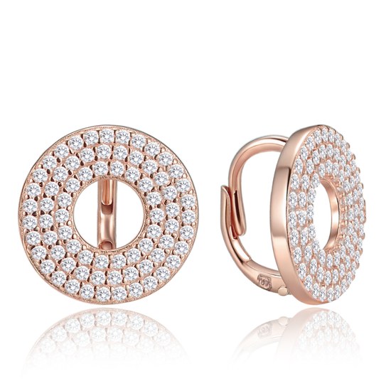 MINET Luxusní rose gold kruhové stříbrné 925/1000 náušnice s bílými zirkony JMAS0314RE00