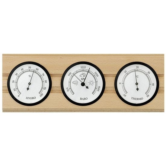 Barometr s teploměrem a vlhkoměrem na dřevěné podložce B203977