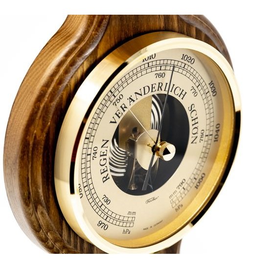 Barometr s teplměrem a vlhkoměrem na dřevěné podložce 4673-34