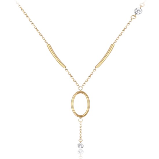 MINET Zlatý náhrdelník kroužek s bílými zirkony Au 585/1000 1,95g