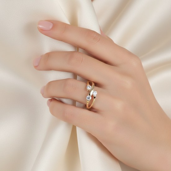 Zlatý 585/1000 prsten se zirkony 5042