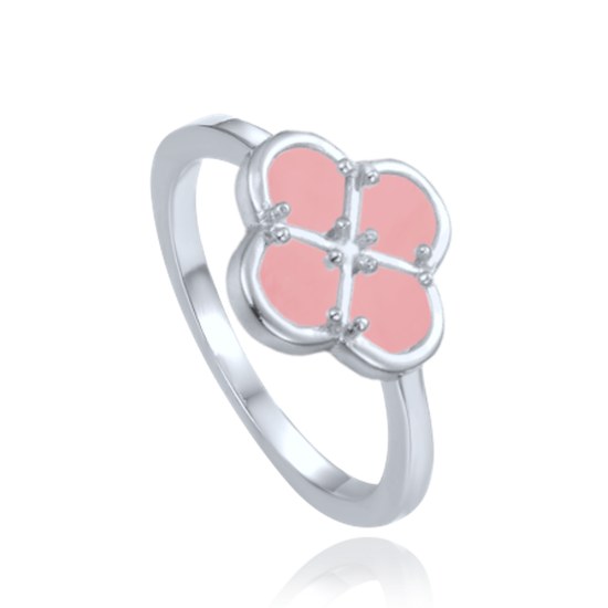 MINET 925/1000 Stříbrný prsten čtyřlístek s růžovým jadeitem JMAS7058RR