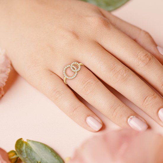 MINET Luxusní zlatý prsten kroužky s bílými zirkony Au 585/1000 JMG0077WGR