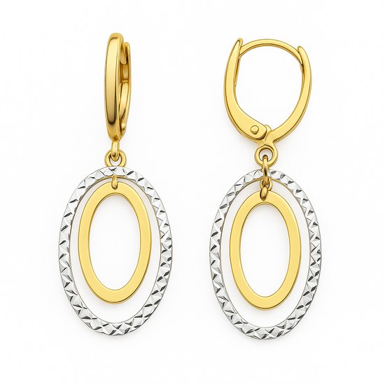 Zlaté visací naušnice s bílým zlatem