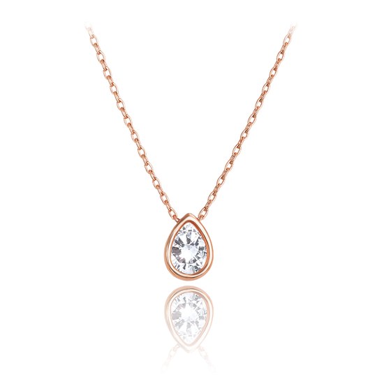 MINET Elegantní zlatý náhrdelník z růžového zlata s bílým zirkonem Au 585/1000 1,80g