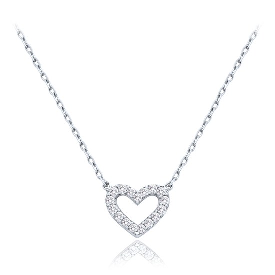 MINET Zlatý náhrdelník srdce z bílého zlata s bílými zirkony Au 585/1000 1,65g