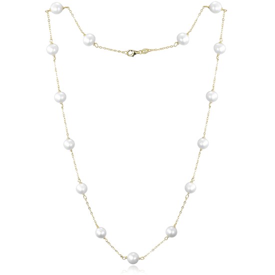 MINET Pozlacený stříbrný náhrdelník s bílými perlami Ag 925/1000 11,70g