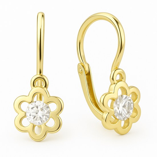 Zlaté 585/1000 náušnice kytičky bílé brizura 6018W