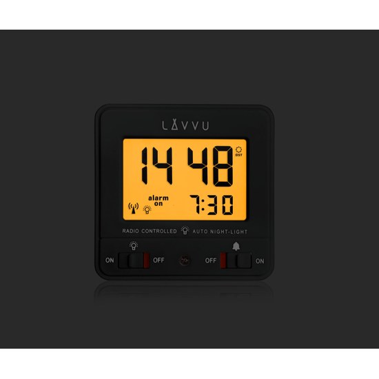 LAVVU LAR0041 - Digitální budík řízený rádiovým signálem NORDLYS černý se světelným senzorem