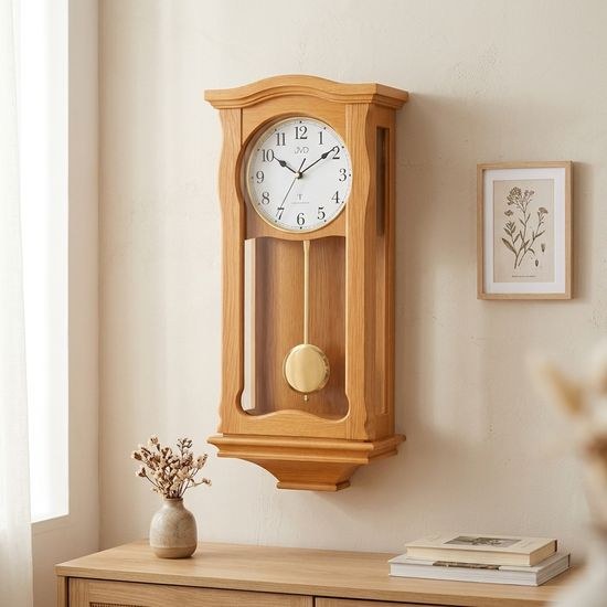 JVD NR2219.1 - Dřevěné kyvadlové hodiny řízené signálem s mnoha funkcemi