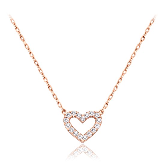 MINET Zlatý náhrdelník srdce z růžového zlata s bílými zirkony Au 585/1000 1,55g