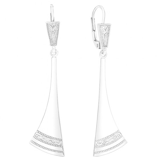 Stříbrné visací náušnice meče s rytinou VA-3116