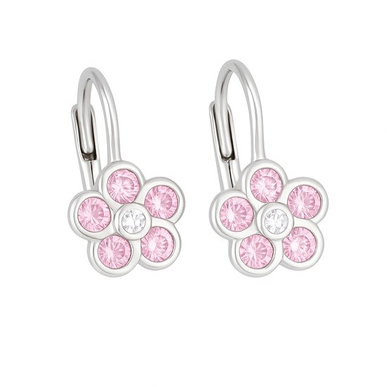 Zlaté 585/1000 náušnice z bílého zlata kytička se zirkony 6054PI