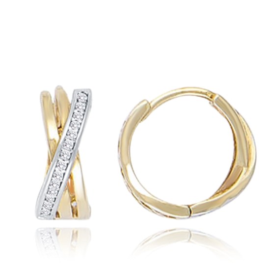 MINET Zlaté náušnice kroužky s bílými zirkony Au 585/1000 2,70g