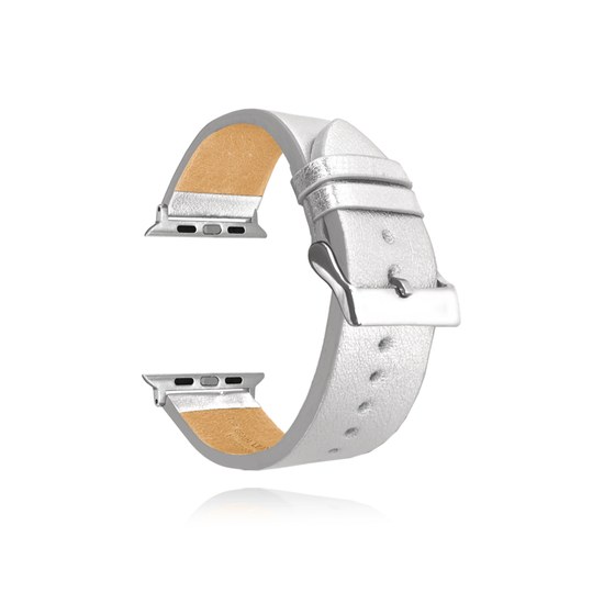 Stříbrný kožený řemínek MINET Top Grain pro APPLE WATCH 42-44 mm MSXAZS2