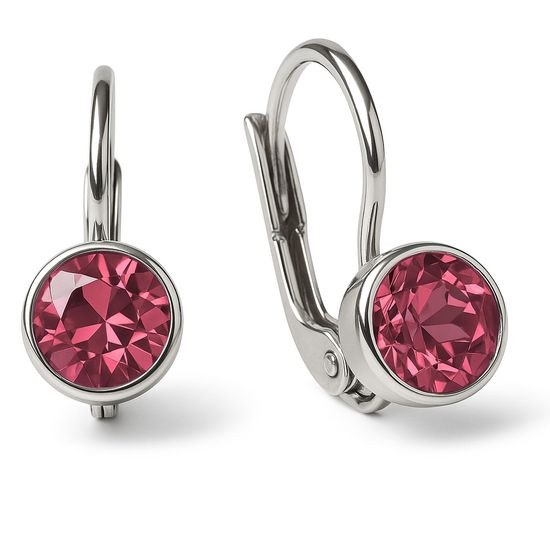 Stříbrné náušnice s tmavě růžovým zirkonem