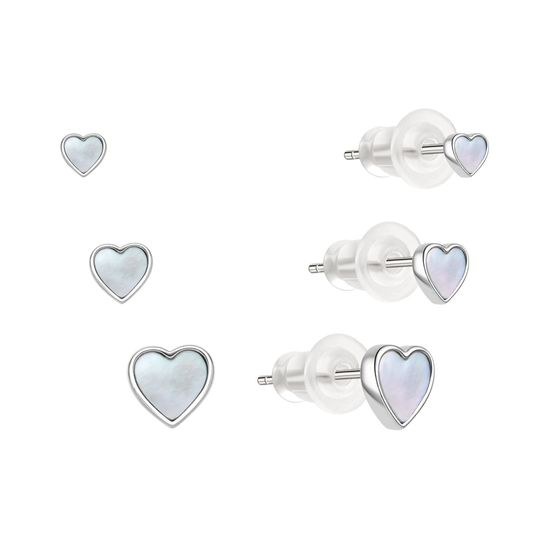 MOISS stříbrné náušnice SRDCE 3-6mm - sada 3 kusů