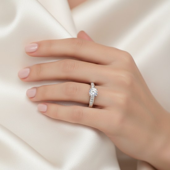 Zlatý 585/1000 prsten z bílého zlata se zirkony 5063B