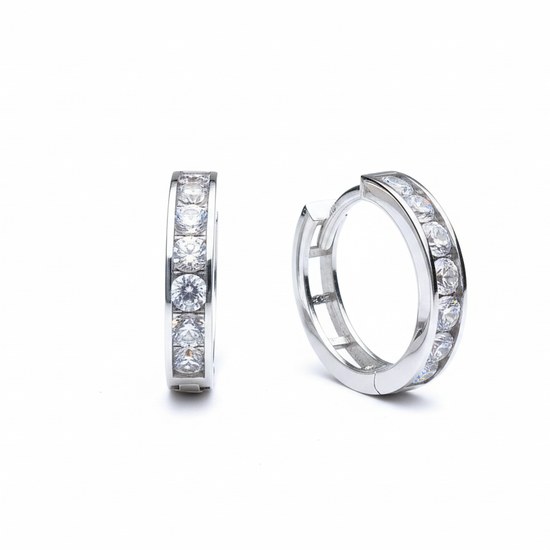 Zlaté 585/1000 náušnice z bílého zlata kroužky se zirkony TU-3077