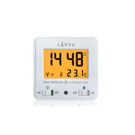 LAVVU LAR0040 - Digitální budík řízený rádiovým signálem NORDLYS bílý s automatickým osvětlením