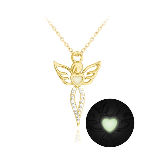 MINET Svítící pozlacený stříbrný náhrdelník ANDĚL s bílými zirkony